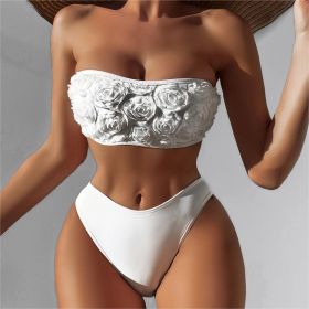 Bikini Swimsuit Women's Sexy Tube Top Solid Color High Waist Swimsuit (Option: White-L)