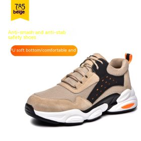 Mesh Breathable PU Soft Sole Labor Insurance Shoes Anti-smash Anti-puncture (Option: 785Beige-38)