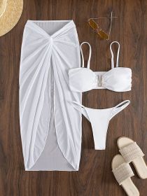 Multicolor Bikini Three-piece Set Long Culottes Yarn French Style (Option: White-S)