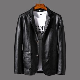 Men's Youth Leather Jacket Coat (Option: Black-M)