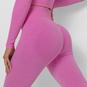 European And American Seamless Knitted Thread Moisture Wicking Yoga Pants (Option: Rose Red-S)