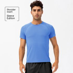 Men's Loose Running Quick Drying Clothes Round Neck T-shirt Sweat-absorbent Breathable Fitness Sports Casual Short Sleeve Clothes (Option: 21221 Dream Blue-XXL)