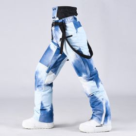 Men's And Women's South Korea Windproof Waterproof And Hard-wearing Breathable Fashion Ski Pants (Option: 176Blue Watercolor-XS)