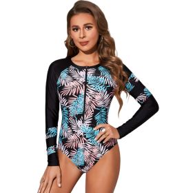 Printed Long Sleeve Tight Surfing Suit Cross Border Triangle Quick-drying Bikini Wetsuit (Option: Light Blue-S)