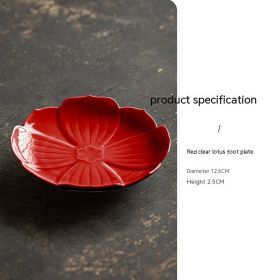 Ceramic Snack Plate Vintage Lotus Fruit Plate (Option: Red Eight Pieces Plate)