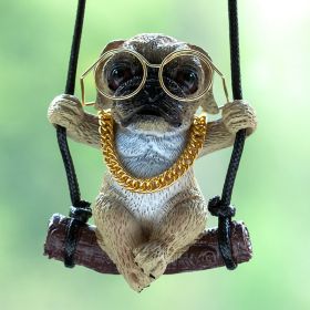 Cute Puppy Car Pendant Decorative Rearview Mirror (Option: Gold Frame Glasses Pug Pendant)