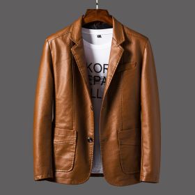 Men's Youth Leather Jacket Coat (Option: Khaki-M)