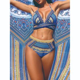 Bikini Cross Bandage Swimsuit High Waist Veils Split Three-piece Suit (Option: Blue-S)