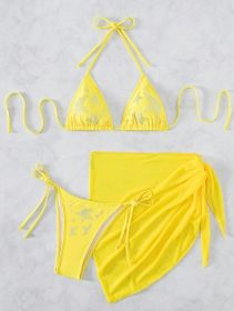 Bikini Swimsuit New Sexy Rhinestone Gauze Skirt Three-piece Suit Split (Option: Yellow-M)