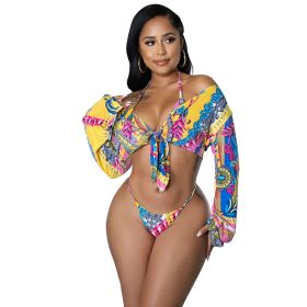 Printed Lace-up Bikini Three-piece Set (Option: Chain-M)