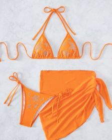 Bikini Swimsuit New Sexy Rhinestone Gauze Skirt Three-piece Suit Split (Option: Orange-M)