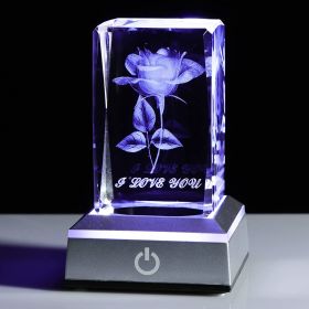 Crystal Laser Carved Rose Crystal Crafts Ornaments (Option: Single Rose-Single Without Light)