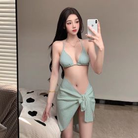 Swimsuit Women's Bikini Women's Three-piece Suit Fashion Skirt Hollow-out (Option: Dark Green-M)