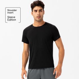 Men's Loose Running Quick Drying Clothes Round Neck T-shirt Sweat-absorbent Breathable Fitness Sports Casual Short Sleeve Clothes (Option: 21221 Black-XXL)