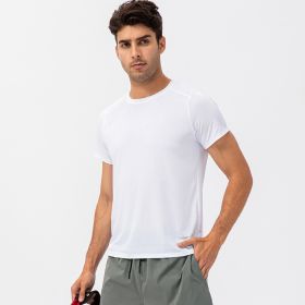 Men's Loose Running Quick Drying Clothes Round Neck T-shirt Sweat-absorbent Breathable Fitness Sports Casual Short Sleeve Clothes (Option: White-S)