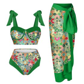 Women's Printing Split Swimsuit Suit (Option: Green Floral-M)