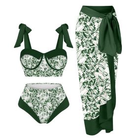 Women's Printing Split Swimsuit Suit (Option: Green Flower-M)