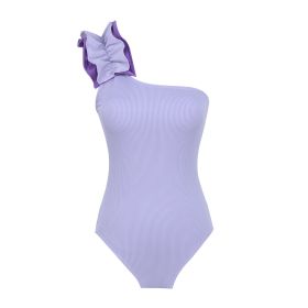 Single-shoulder Suspender Tube Top One-piece Swimsuit Women's Two-piece Suit (Option: Swimsuit Only Purple-S)