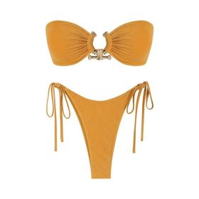 Tube Top Bikini Metal Buckle Swimsuit Women (Option: Orange-S)