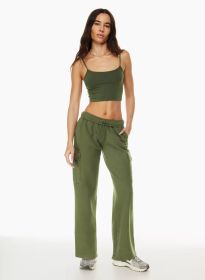 Elastic-waist High Waist Wide-leg Ankle-length Pants (Option: Army Green-S)