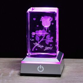 Crystal Laser Carved Rose Crystal Crafts Ornaments (Option: Cross Heart Rose-Plus Square Black LED Light)