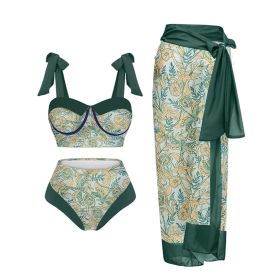 Women's Printing Split Swimsuit Suit (Option: Yellow Flower Green Leaf-L)