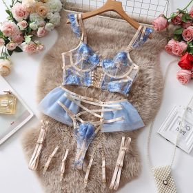 Embroidered Underwear Transparent Push Up Bra Set (Option: Light Blue-M)