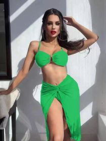 Multicolor Bikini Three-piece Set Long Culottes Yarn French Style (Option: Fluorescent Green-M)