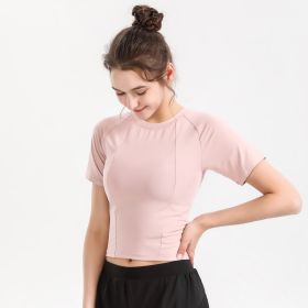 Women's Short Sleeve Thin Yoga Wear (Option: Pink-M)