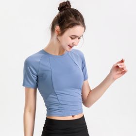 Women's Short Sleeve Thin Yoga Wear (Option: Blue-M)