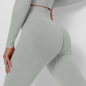 European And American Seamless Knitted Thread Moisture Wicking Yoga Pants (Option: Light Gray-M)