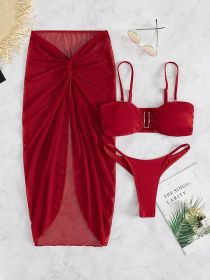 Multicolor Bikini Three-piece Set Long Culottes Yarn French Style (Option: Wine Red-M)