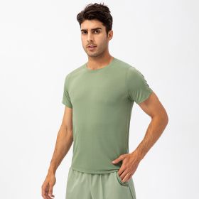 Men's Loose Running Quick Drying Clothes Round Neck T-shirt Sweat-absorbent Breathable Fitness Sports Casual Short Sleeve Clothes (Option: Green-M)