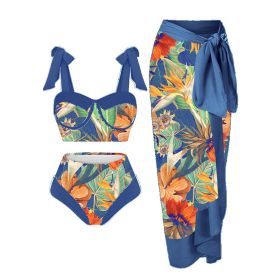 Women's Printing Split Swimsuit Suit (Option: Dark Blue Pattern-XXL)