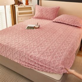 Winter Thermal Flannel Coral Fleece Fitted Sheet Fleece-lined Non-slip Bedspread (Option: Baby Pink-150cm200cm)