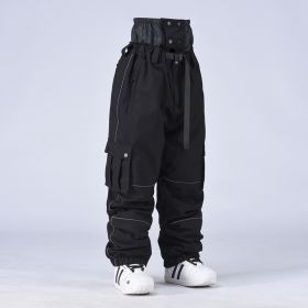 Men's And Women's South Korea Windproof Waterproof And Hard-wearing Breathable Fashion Ski Pants (Option: Oversiz black-L)