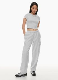 Elastic-waist High Waist Wide-leg Ankle-length Pants (Option: Light Gray-L)