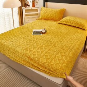 Winter Thermal Flannel Coral Fleece Fitted Sheet Fleece-lined Non-slip Bedspread (Option: Bright Yellow-150cm200cm)