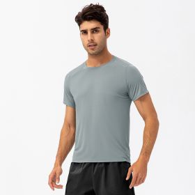 Men's Loose Running Quick Drying Clothes Round Neck T-shirt Sweat-absorbent Breathable Fitness Sports Casual Short Sleeve Clothes (Option: Gray-XXL)