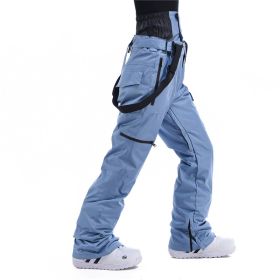 Men's And Women's South Korea Windproof Waterproof And Hard-wearing Breathable Fashion Ski Pants (Option: Smoke blue-M)