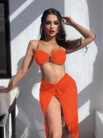 Multicolor Bikini Three-piece Set Long Culottes Yarn French Style (Option: Orange-L)